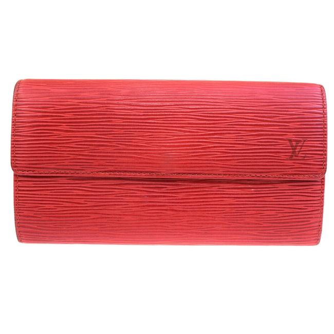 Louis Vuitton Red Porte Monnaie Credit Long Bifold Purse Wallet