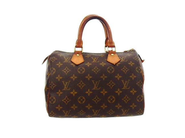 Louis Vuitton Speedy 25 Vintage Top Handle Brown Monogram Canvas Leather Tote