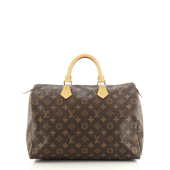 Louis Vuitton Speedy Handbag Monogram 35 Brown Coated Canvas Satchel