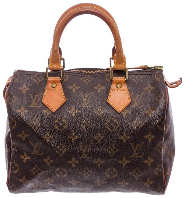 Louis Vuitton Speedy Leather 25 Cm Brown Monogram Coated Canvas Satchel