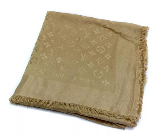 Louis Vuitton Tan Cream Nude Monogram Large Size Silk Shawl Cape ScarfWrap