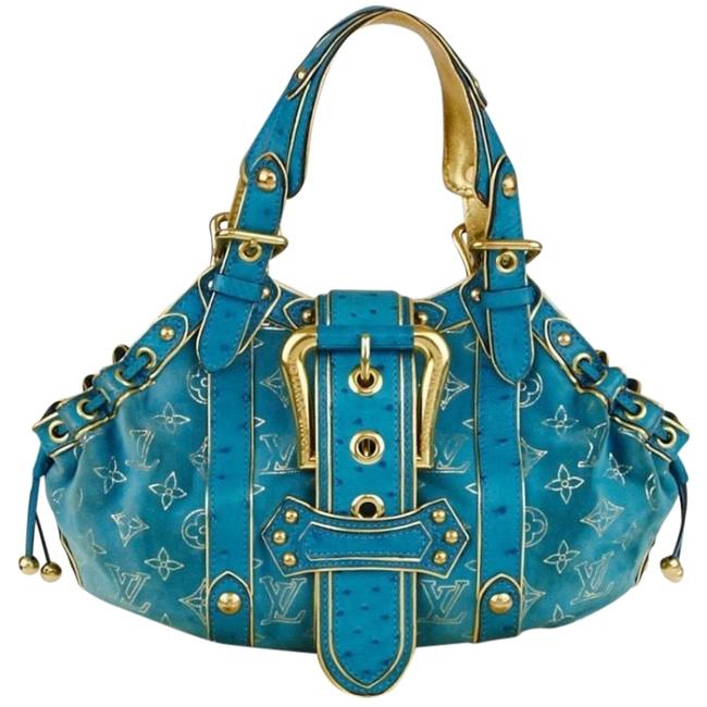 Louis Vuitton Theda Gm Turquoise Suede Ostrich Leather Satchel