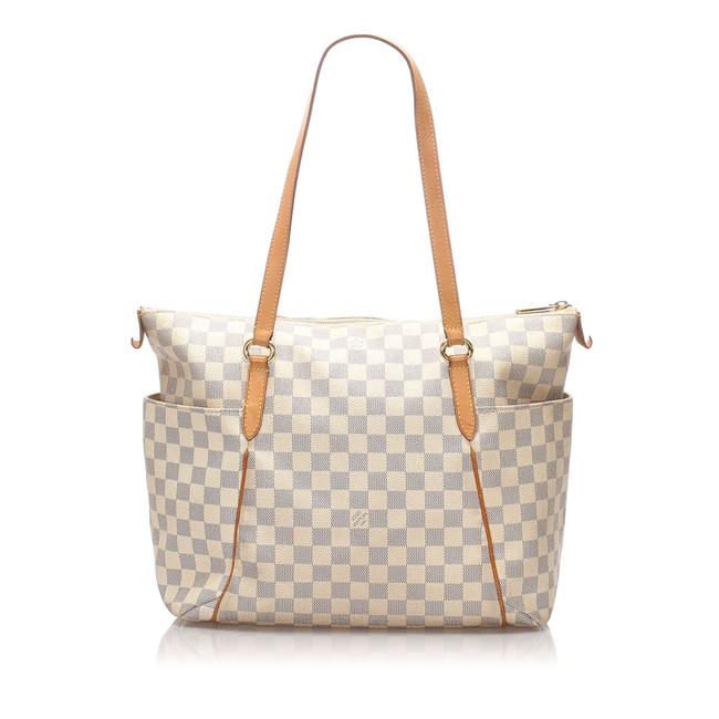 Louis Vuitton Totally Damier Azur Mm White Leather Tote