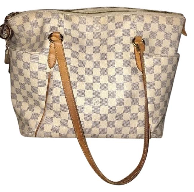 Louis Vuitton Totally Mm WhiteBlue CanvasLeather Tote