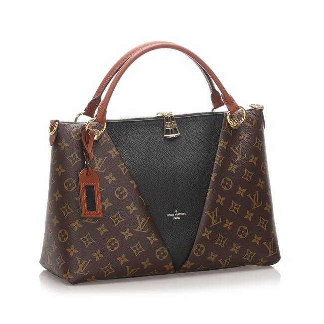 Louis Vuitton V Tote Monogram Mm Brown Leather Satchel