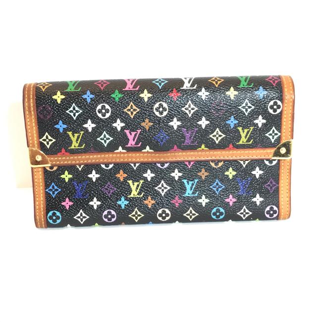 Louis Vuitton Trifold Wallet Multicolor Black Leather Clutch
