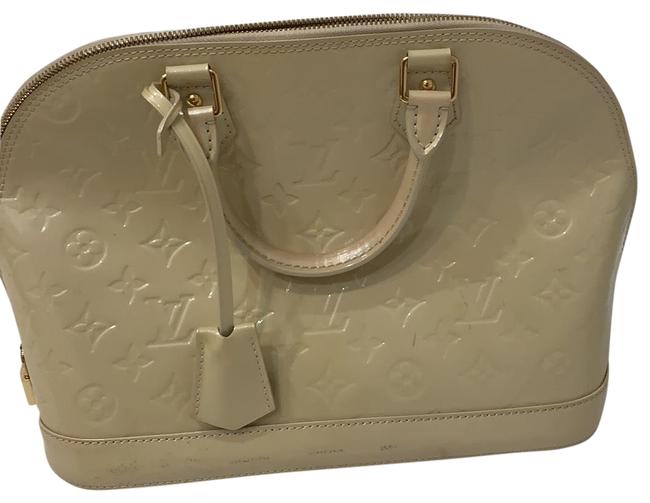 Louis Vuitton Alma Blanc Vernis Gm Ivory White Shiney Corail Monogram Satchel