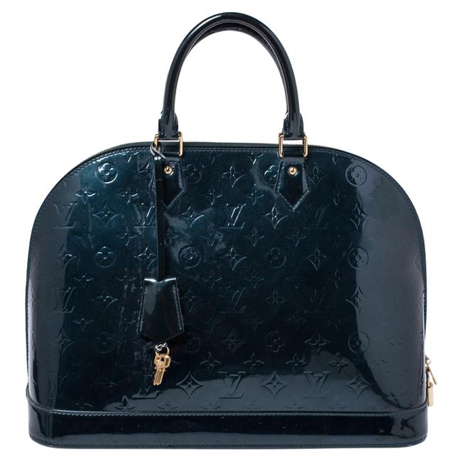 Louis Vuitton Alma Nuit Monogram Vernis Gm Blue Patent Leather Satchel