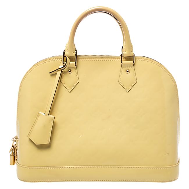 Louis Vuitton Alma Vert Impression Monogram Vernis Pm Yellow Leather Satchel