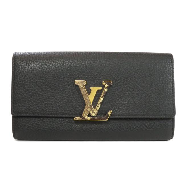 Louis Vuitton Black Long N90129 Portofeuil Capsine Taurillon Leather Ladies Wallet