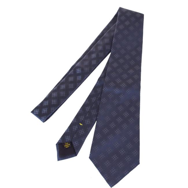 Louis Vuitton Blue Gray Lv Logos Neck Tie Damier Silk ScarfWrap