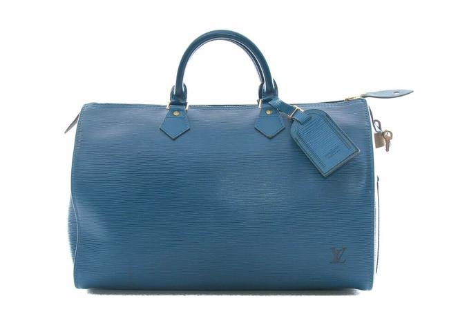 Louis Vuitton Boston Bag Speedy Toledo 35 Blue Epi Leather Tote
