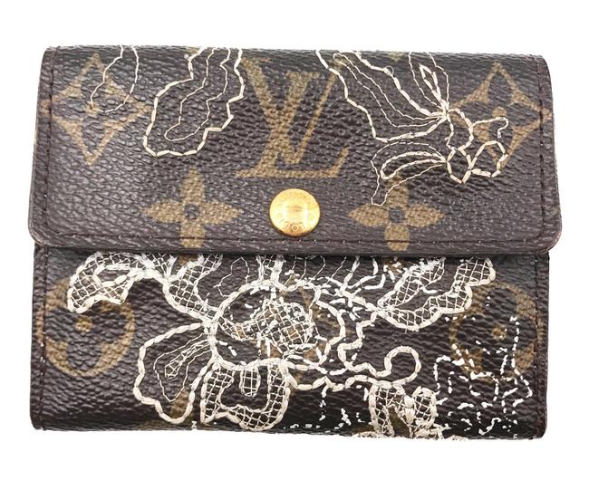 Louis Vuitton Brown Monogram Gold Lace Embroidery Dentelle Coin Wallet