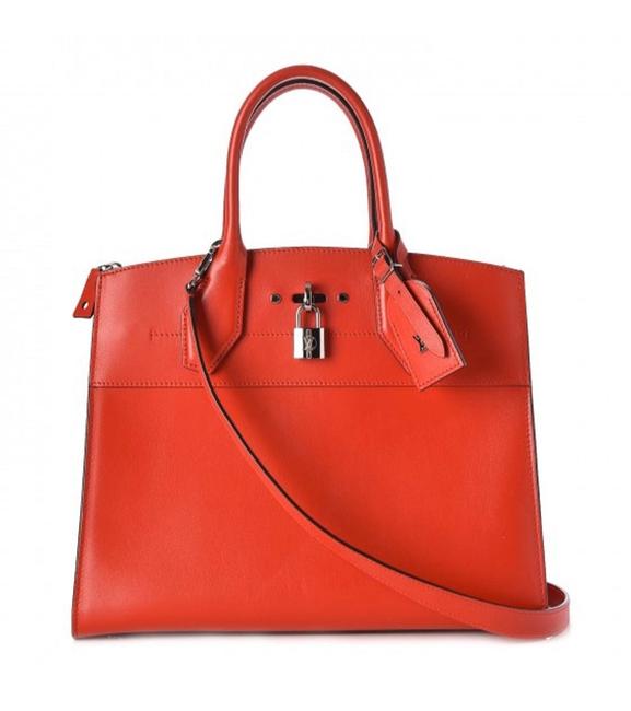 Louis Vuitton City Steamer Pm Red Veau Satin Leather Satchel