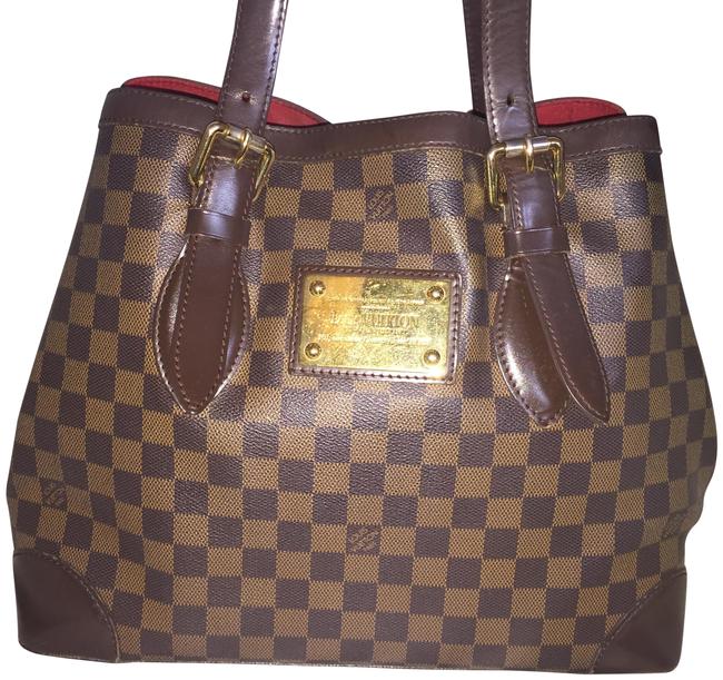 Louis Vuitton Hampstead Bag Mm Browns Whites Damier Azur Canvas Leather Tote