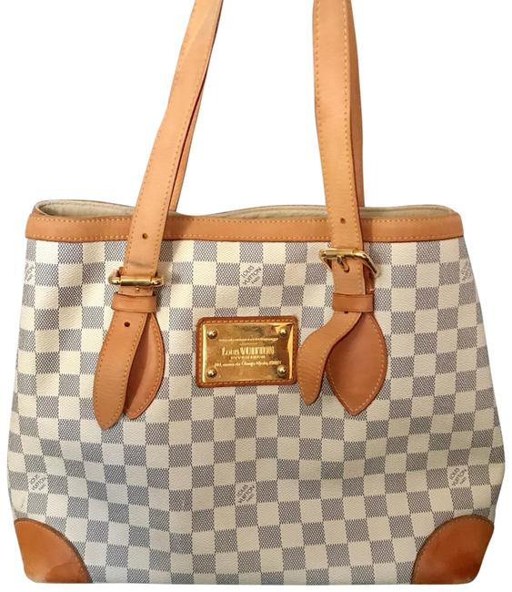 Louis Vuitton Hampstead Damier Azur Mm White Gray Brown Leather Tote
