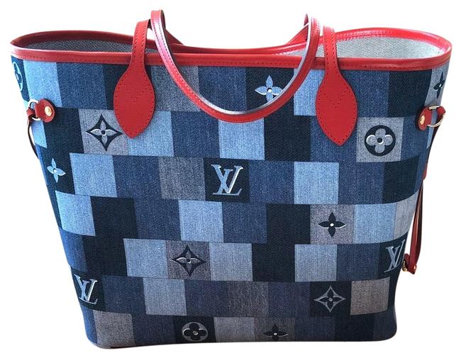 Louis Vuitton Neverfull Mm Blue Canvas Tote
