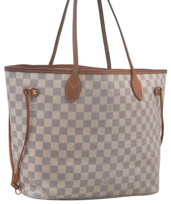 Louis Vuitton Neverfull Mm Damier Azur Leather Tote