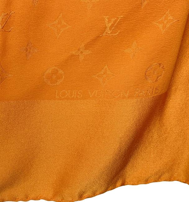 Louis Vuitton Orange Gold Logo Monogram Large Square Silk ScarfWrap