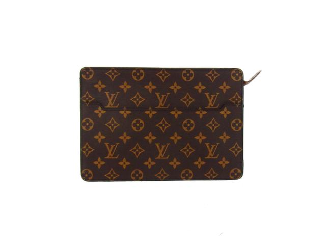 Louis Vuitton Pochette Homme Brown Monogram Canvas Leather Clutch