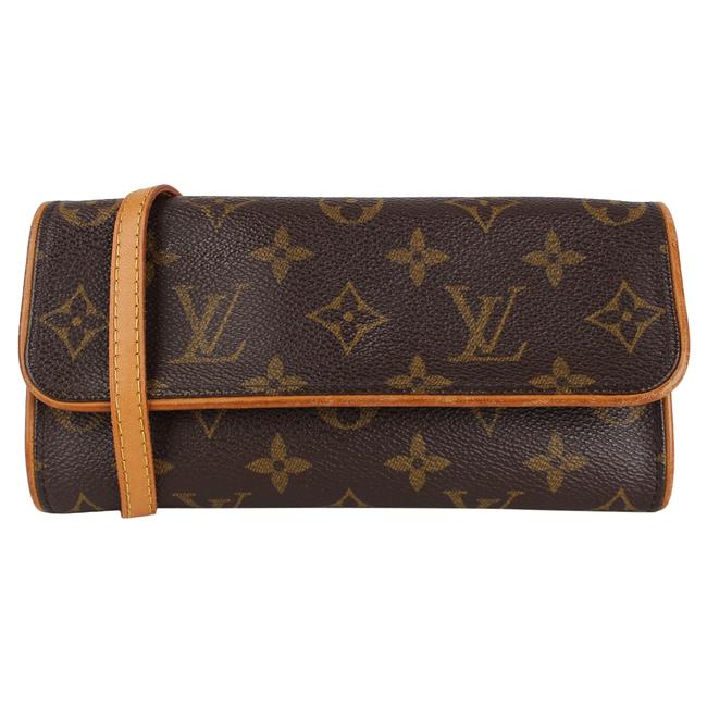 Louis Vuitton Pochette Twin Pm 7877 Brown Canvas Leather Cross Body Bag