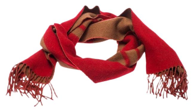 Louis Vuitton Red And Camel Cashmere Fringe Trim Baroda ScarfWrap