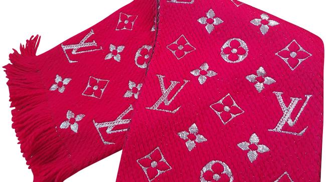 Louis Vuitton Red Shine Stunning Logomania Silver ScarfWrap