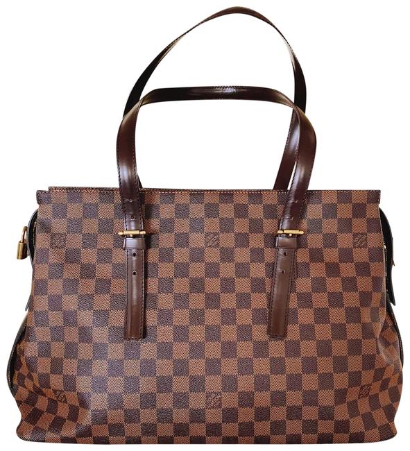 Louis Vuitton Shoulder Bag Chelsea Damier Ebene Brown Leather Tote