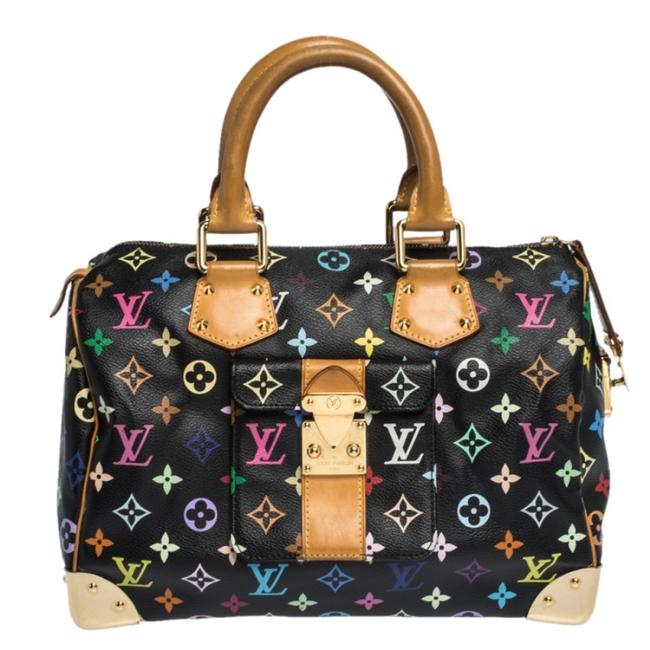 Louis Vuitton Shoulder Bag Speedy Black Monogram Canvas 30 Multicolor Satchel
