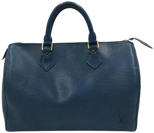 Louis Vuitton Speedy 30 Leather Blue Epi Satchel