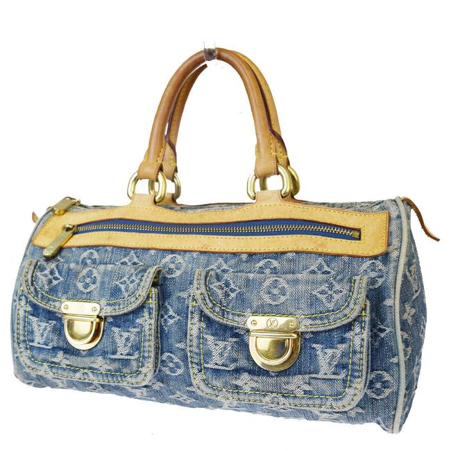Louis Vuitton Speedy Neo Hand Purse Blue Monogram Denim Canvas Tote