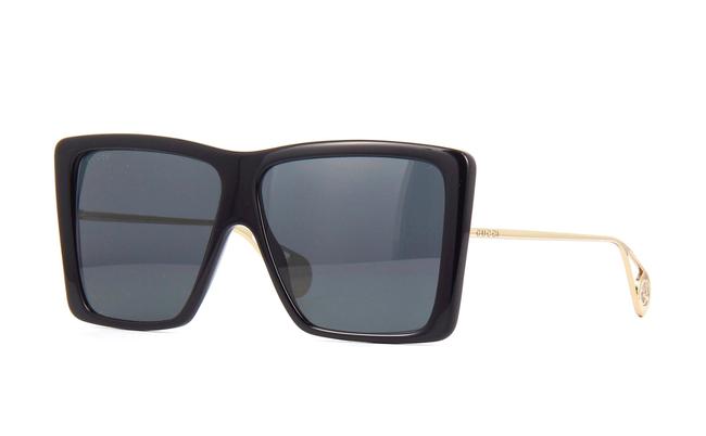 Gucci 001 Black Gg0434s Oversized Acetate Square with Gold Temples Sunglasses
