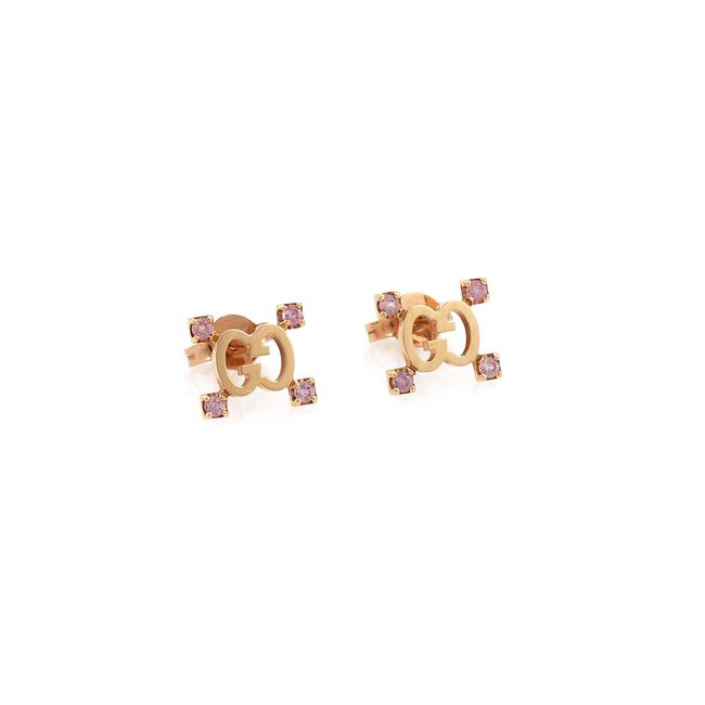 Gucci 19934 Logo Pink Sapphire 18k Rose Gold Stud Earrings