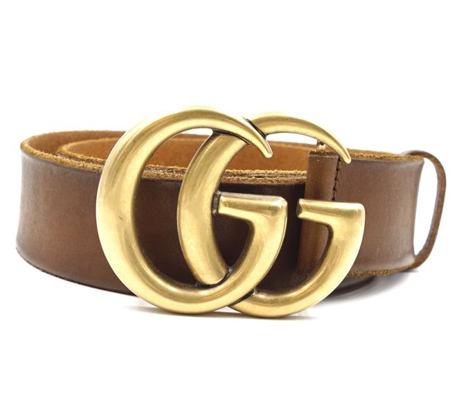 Gucci #34564 Brown Marmont Gg Logo 1.5" Wide Gold Buckle Leather 70 28 Belt