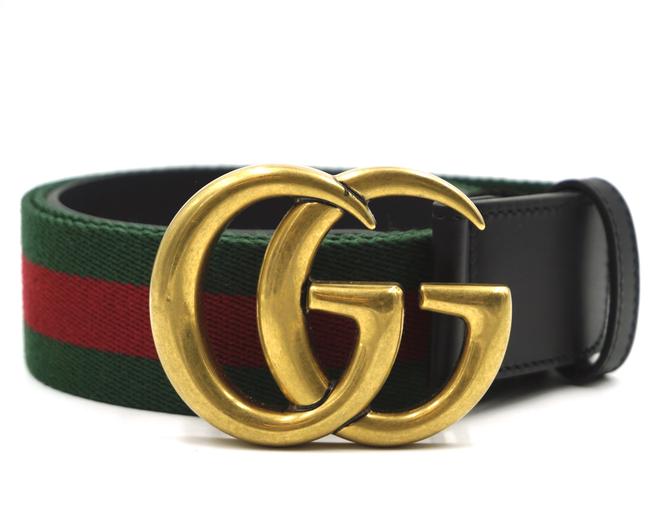 Gucci #37001 Green Red Marmont Rare Gg Logo Stripe Gold Buckle 95 38 Belt