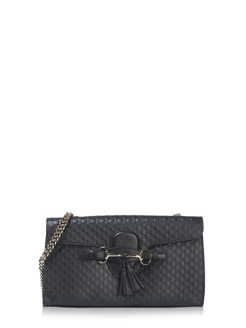 Gucci #64192 Black Leather and Gg Leather Clutch