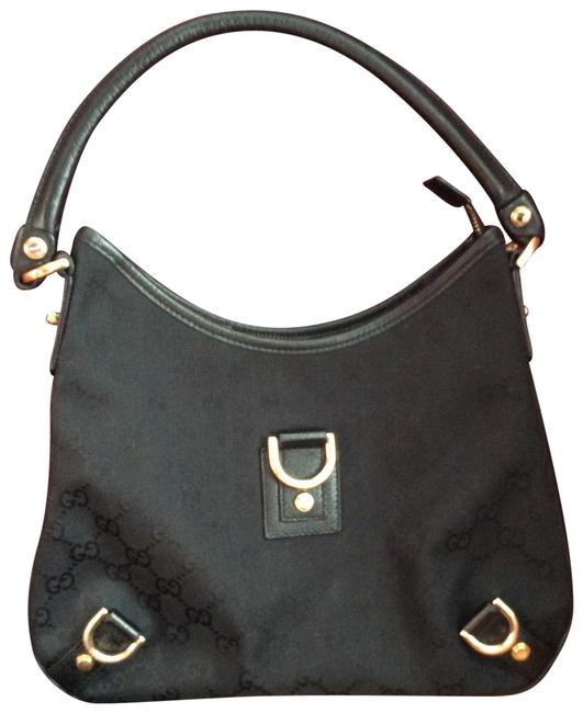 Gucci Shoulder Abbey D ring Black Canvas   Leather Hobo Bag