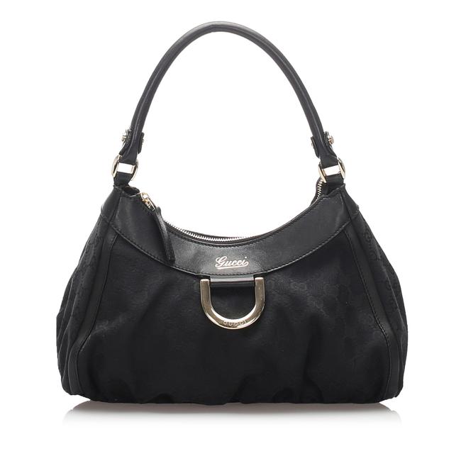 Gucci Abbey Gg Canvas D ring Handbag Black Leather Shoulder Bag