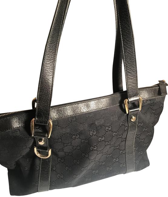 Gucci Abbey Tote Black Gg Canvas Shoulder Bag