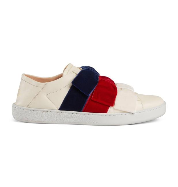 Gucci Ace Velvet Bows Leather Sneakers
