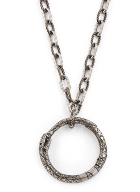 Gucci Aged Sterling Silver Ouroboros Pendant Necklace