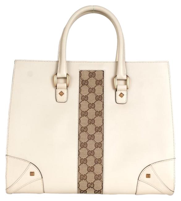 Gucci And Gg Supreme Handle Creme Leather Tote