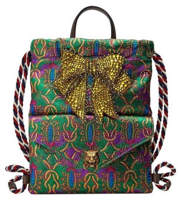 Gucci Animalier Feline Drawstring Web Brocade Canvas Backpack