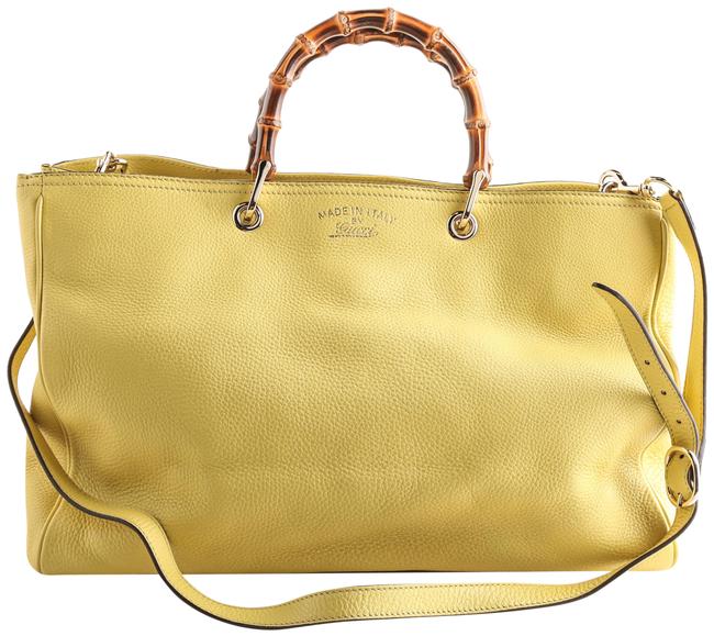 Gucci Bag Bamboo Top Handle Shopper Yellow Pebbled Leather Tote