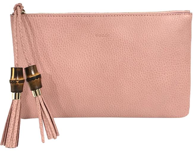 Gucci New 449652 Bamboo Detail Pink Leather Clutch