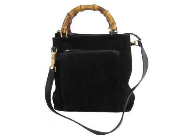 Gucci Bamboo Handbag Ladies E40200 Black Suede   Leather Shoulder Bag