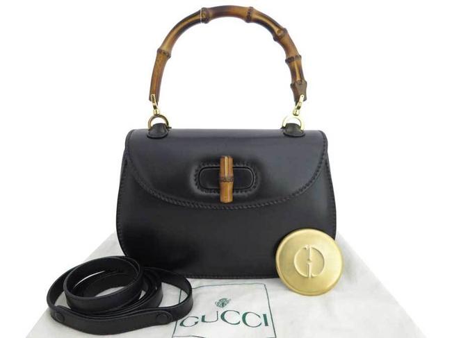 Gucci Bamboo Handbag Ladies E43302 Black Leather Shoulder Bag