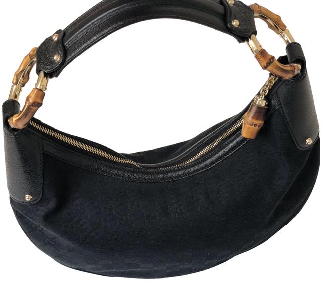 Gucci Hobo Bag Bamboo Black Canvas Satchel