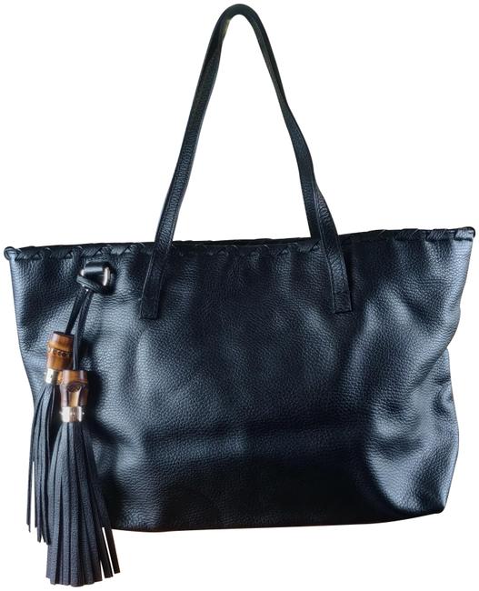 Gucci Bamboo Tassel Shopper Black Leather Tote