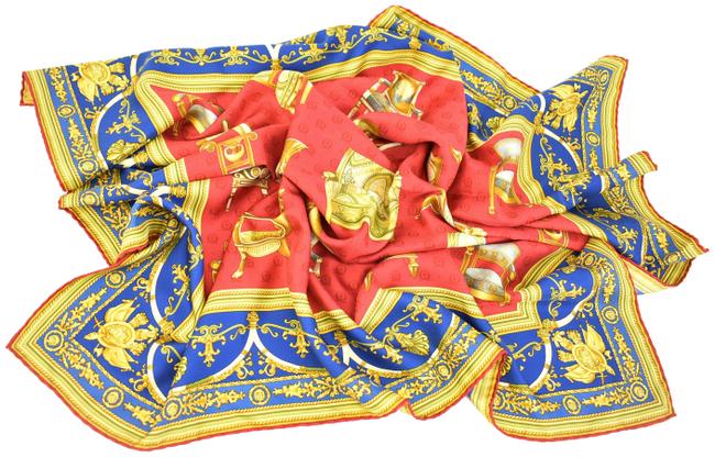 Gucci "Baroque" Red Logo Silk Twill Logo Foulard 34" X 34" Mp Scarf Wrap
